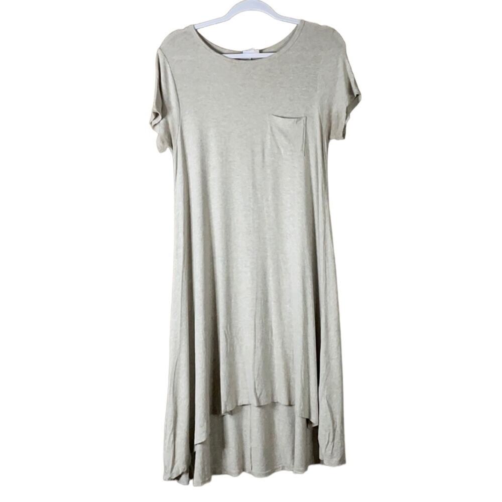 LuLaRoe Carly Short Sleeve Swing Dress Tan Oatmeal High Low Hem Size XS